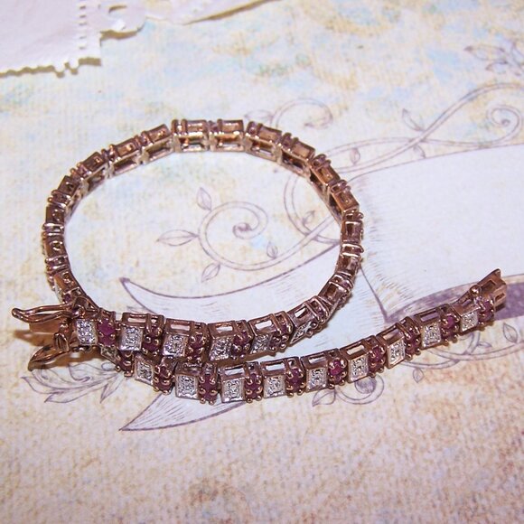 ROSS SIMONS Sterling Silver Vermeil 1.30CT TW Ruby Diamond Tennis Bracelet - 7" - Picture 5 of 8